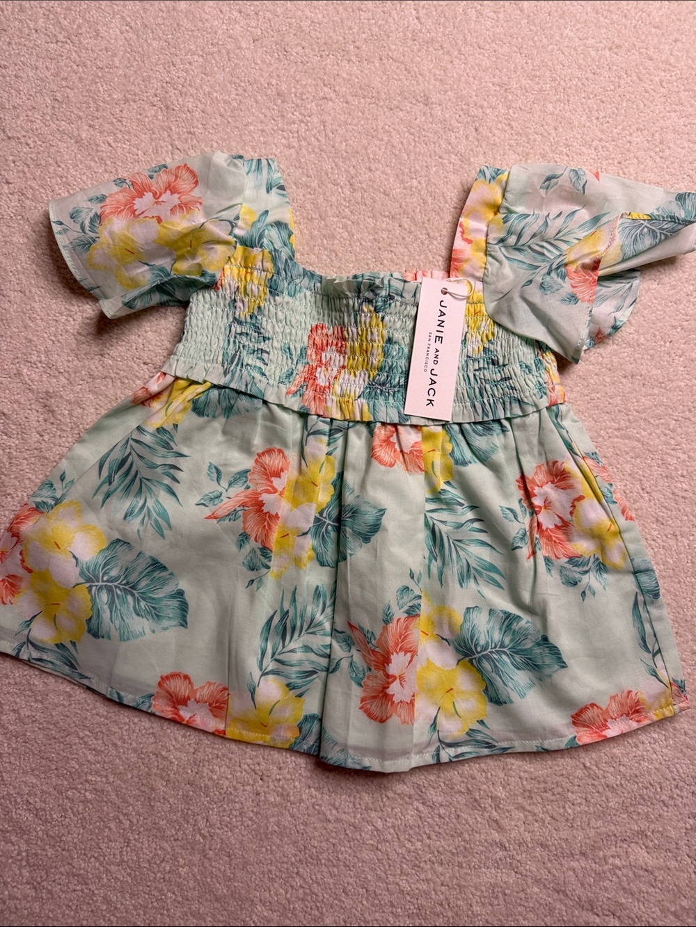 Janie and Jack Hibiscus Smocked Flutter Sleeve Top 3T - Picture 3 of 5